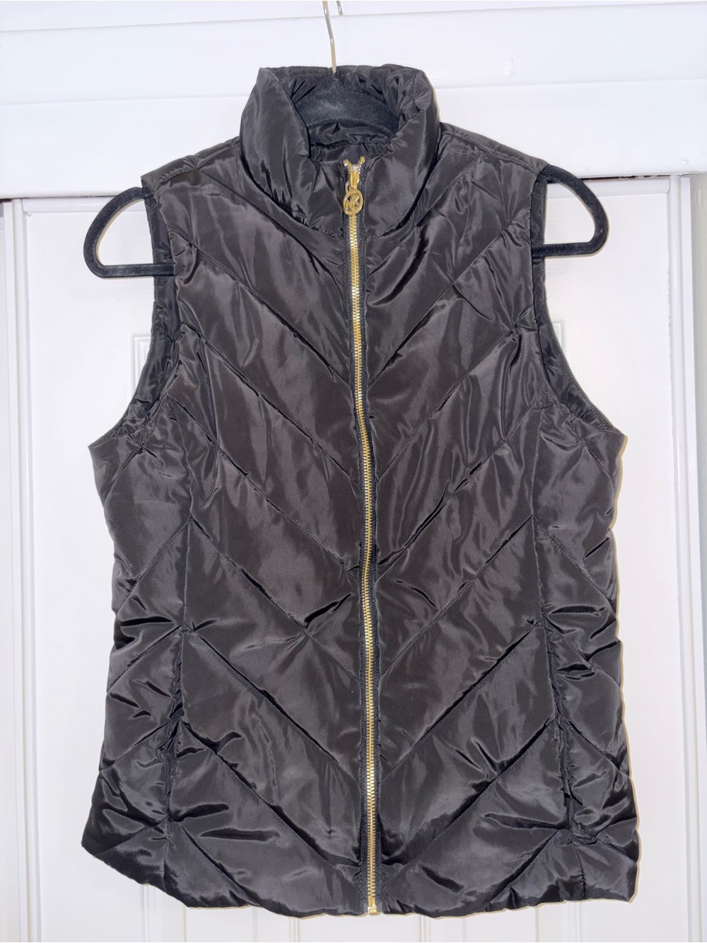Michael Kors Black Quilted Puffer Vest with Gold-Tone Zip